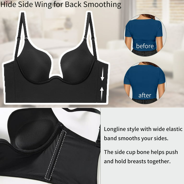 Uoolerp Women Low Back Bras-Invisible Backless Bra-Seamless Secret Plunge  Bra No Show Bra Multiway Low-Cut Deep-V Halter Bra (Black, S) at   Women's Clothing store