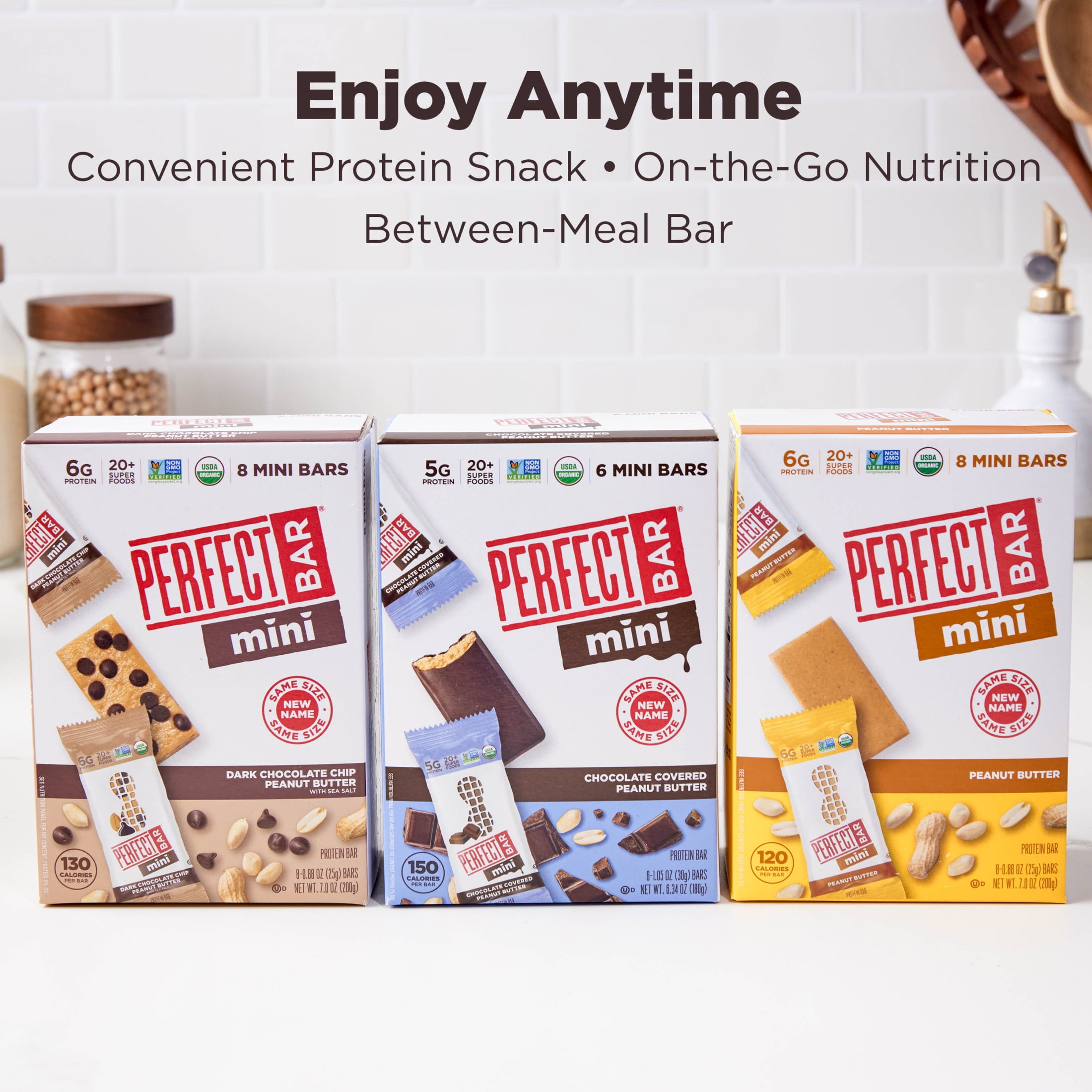 Perfect Bar Mini Dark Chocolate Chip Peanut Butter Protein Bar, Organic, 8 count, .88 oz