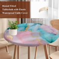 thumbnail image 3 of Teal Pink Marble Round Tablecloth 36-44 Inch Round Fitted Table Cloth with Elastic Edge, Abstract Ink Painting Modern Luxury Waterproof Table Cover Protector for Outdoor Picnic Party Dining, 3 of 6
