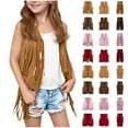 thumbnail image 2 of MKOSPLRT Girls Faux Suede Fringe Vest Sleeveless Boho Tassels Jackets Open Front 70s Vintage Party Cardigans Solid Sparkly Hippie Vests, 2 of 7
