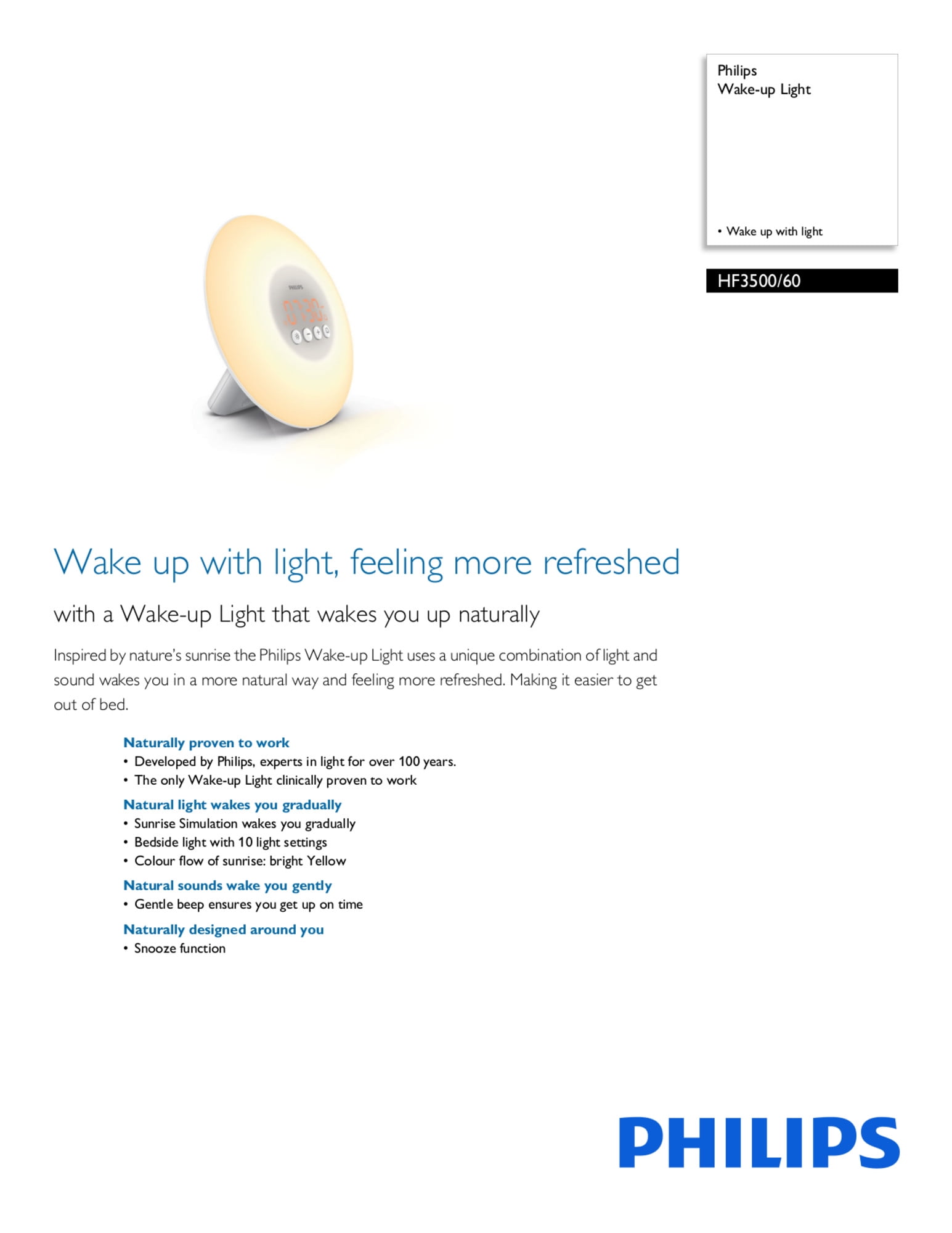 Philips SmartSleep Wake-Up Light Therapy Alarm Clock with Sunrise  Simulation, White, HF3500/60