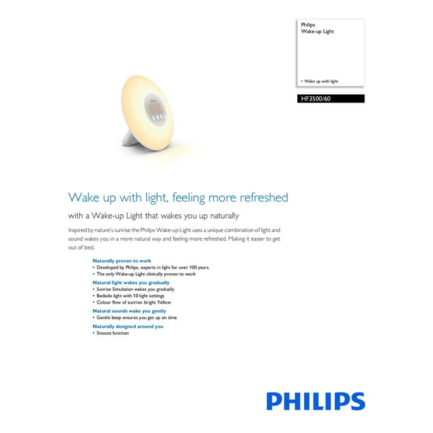 Philips Wake-Up Light, Sunrise Simulation, Bedside Lamp, Function, HF3500/60 - Walmart.com