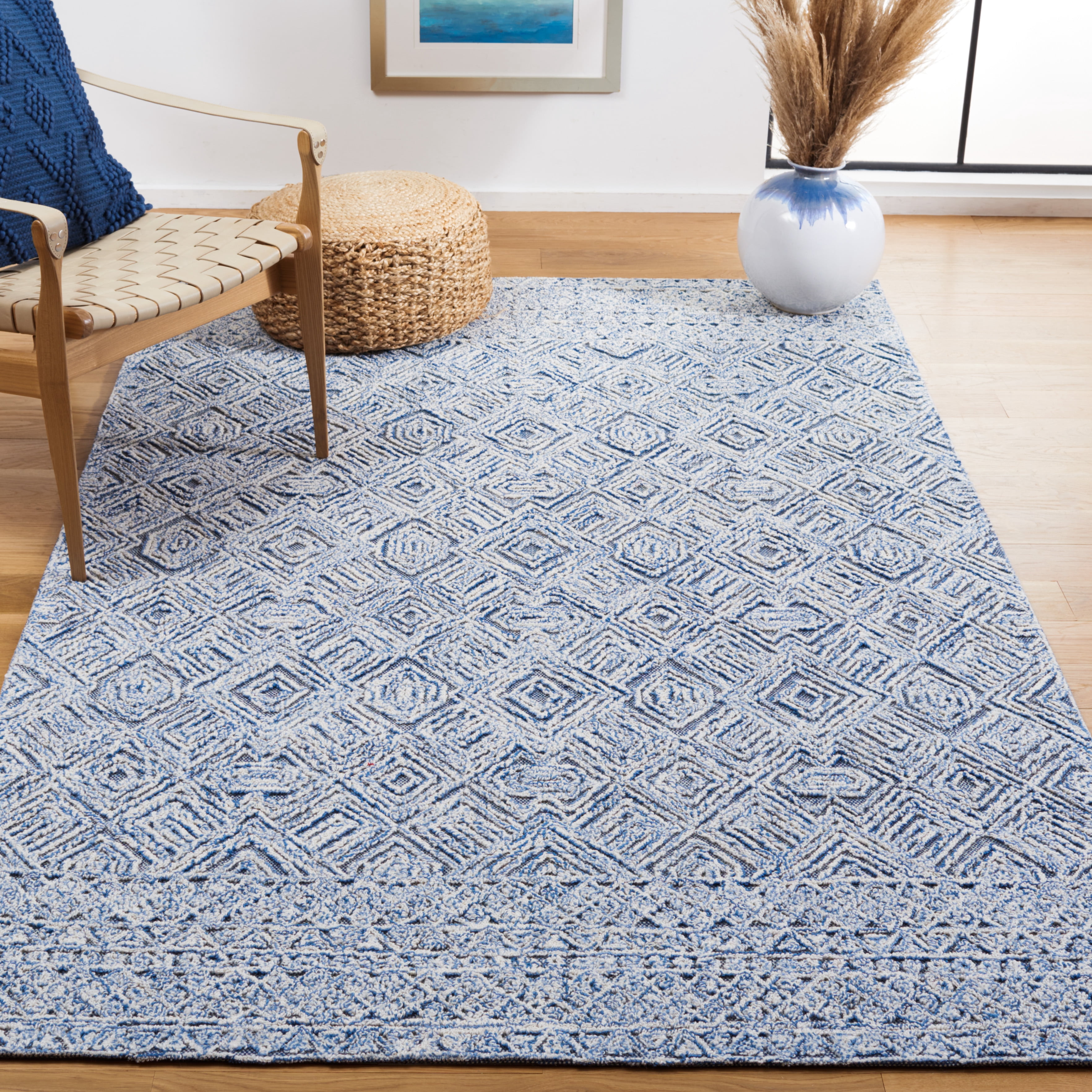 SAFAVIEH Textural Adrasteia Geometric Area Rug, Blue/Ivory, 3' x 5'