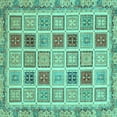 thumbnail image 1 of Ahgly Company Machine Washable Indoor Square Oriental Turquoise Blue Modern Area Rugs, 4' Square, 1 of 4