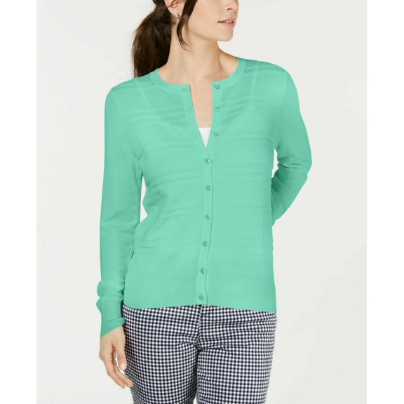 Charter Club Women's Textured Cardigan Aqua Gloss Long Sleeve Size S