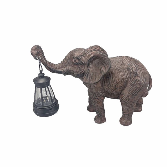 Resin Elephant Garden Statue with Solar LED Light, Outdoor Patio Yard Figurine, Glowing Elephant Sculpture for Home Entryway Lawn Decor