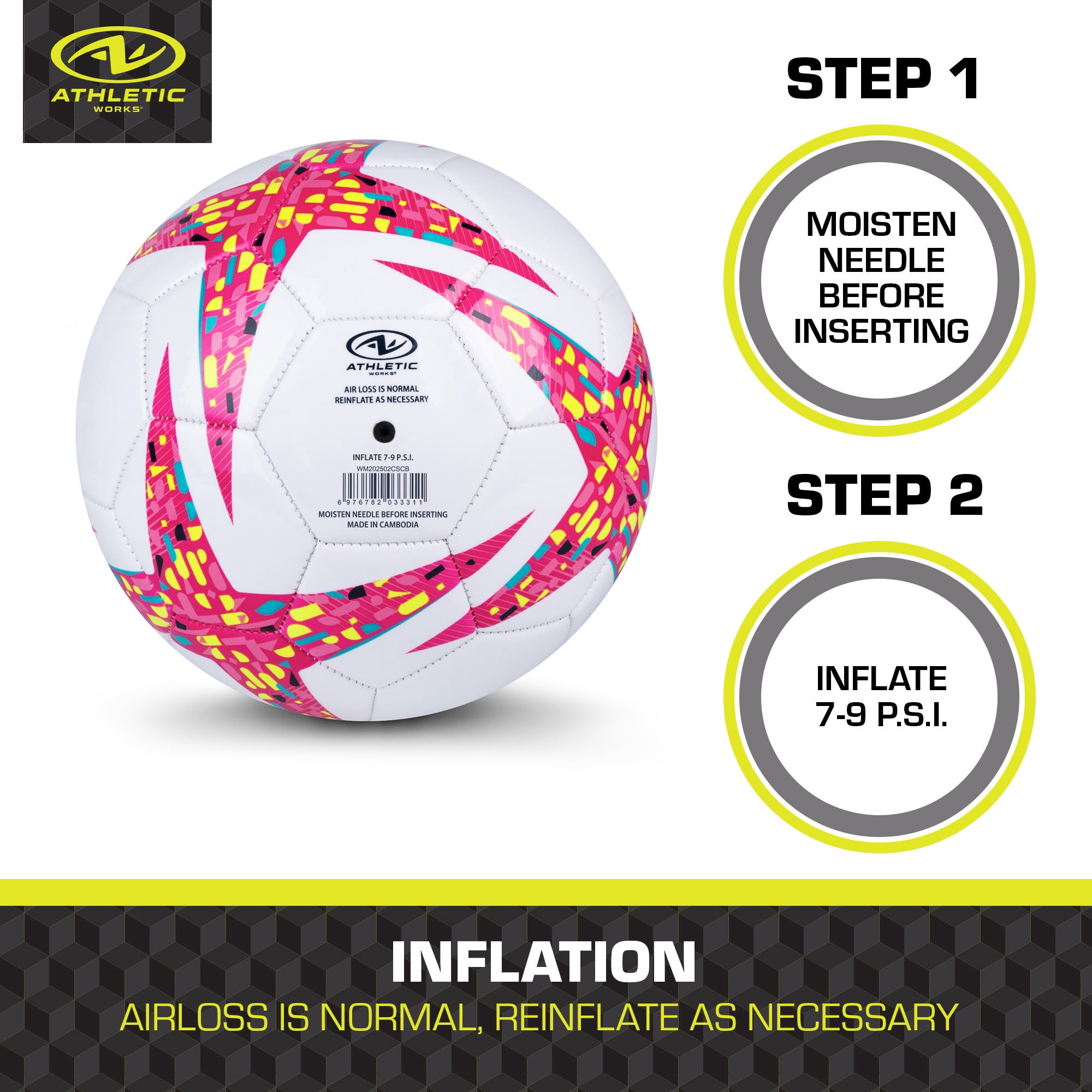 (3 pack) Athletic Works Size 4 Soccer Ball, Pink