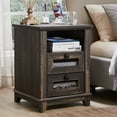 thumbnail image 4 of OKD Farmhouse Nightstand with Charging Station and 2 Storage Drawers, End Table Beside Table, Dark Rustic Oak, 4 of 6