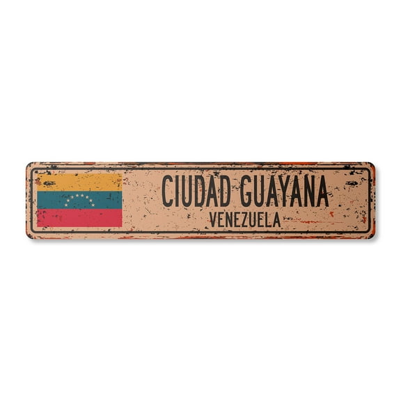 CIUDAD GUAYANA VENEZUELA Vintage Aluminum Street Sign Venezuelan flag city country rustic metal tin gift | Indoor/Outdoor | 30" Wide
