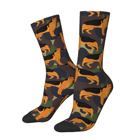 Xecao German Shepherd Dog Pattern Sport Socks for Women and Men Crew Socks Sporty Calf Socks Casual Socks