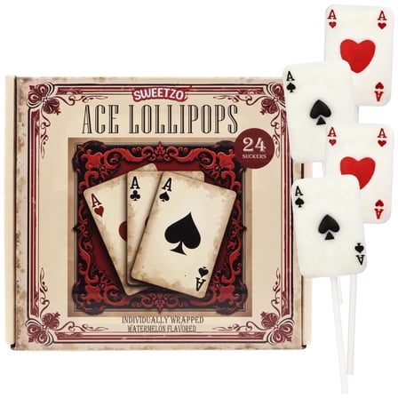 Ace Card Lollipops, Casino Themed Suckers, Party Favor Candy, Individually Wrapped, Pack of 24, 10.16 Ounces