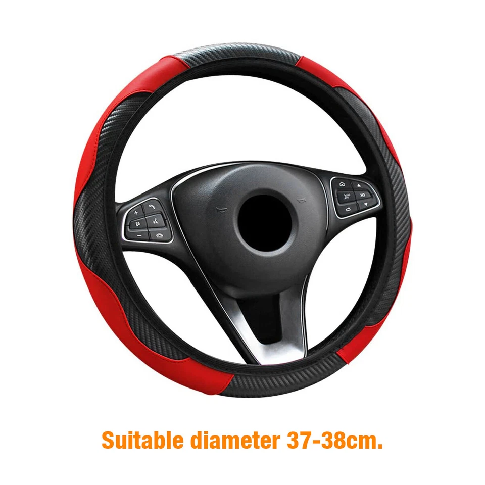 Car Accessories Steering Wheel Cover Red Leather Anti-Slip 15''/38Cm Universal