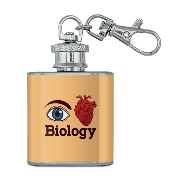 Eye Heart Biology  Stainless Steel 1oz Mini Flask Key Chain