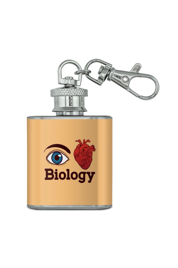 Eye Heart Biology Stainless Steel 1oz Mini Flask Key Chain