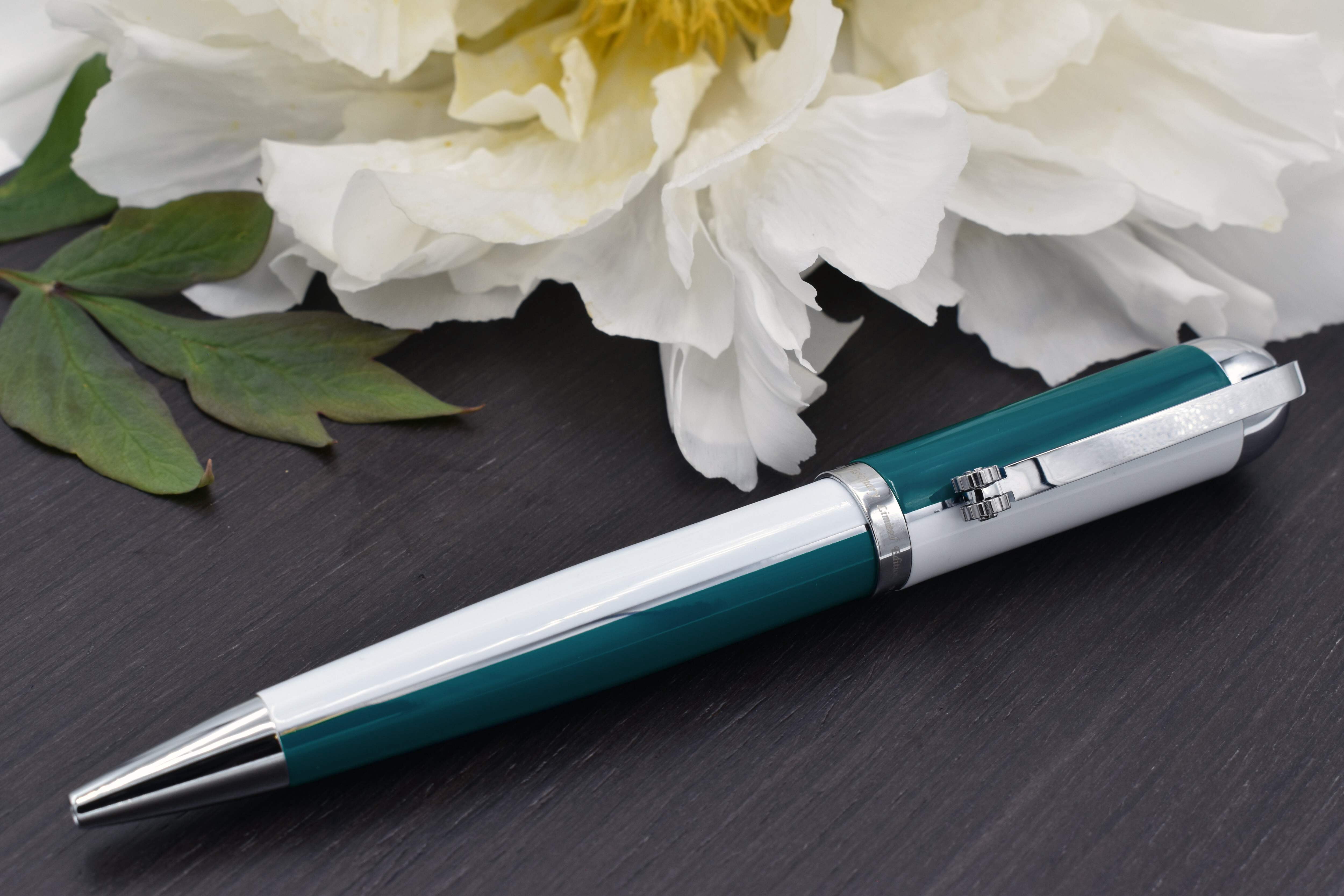 Xezo Xezo Visionary® Brass  Aluminum Enameled Ballpoint Pen - Teal Green / White