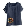 thumbnail image 4 of Gamivast Women Floral Print Linen Shirts Button Short Sleeve Gauze Tops Trendy Loose Fit Cotton Blouses Navy XL Walmart Plus Membership, 4 of 4