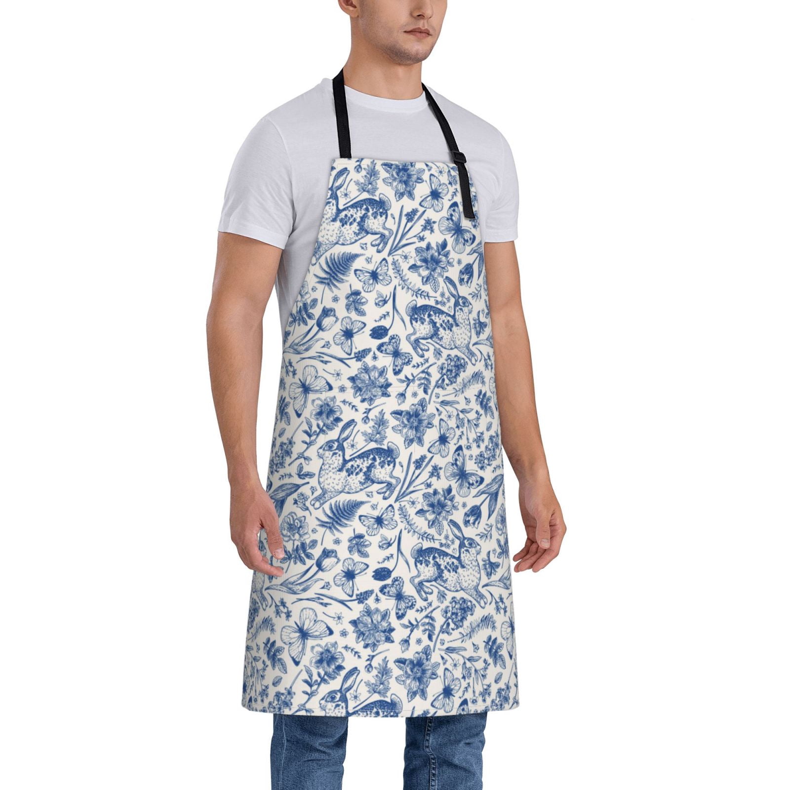 Kdxio Rabbit And Butterfly Apron with Pockets Adjustable Kitchen Aprons for Men Women Waterproof Aprons for Cooking,Drawing,Crafting, Baking Household Cleaning
