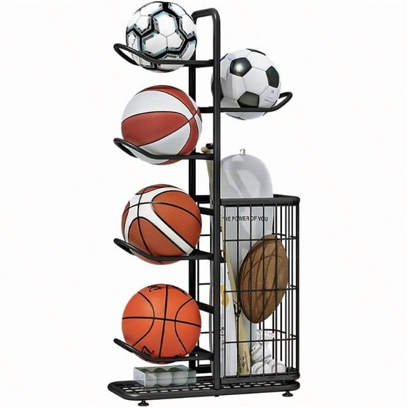 Ball Storage Basketball Rack Organizer Sports Equipment Garage Stand 6 Tier For Football Volleyball Soccer Indoor Outdoor Black