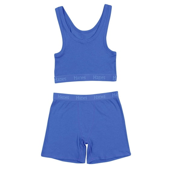 Hanes Women's Originals 2-Piece Lounge, Comfywear Supersoft Crop Top & Boxer Shorts Loungewear Set, Frosted PERI/Frosted PERI, X Small