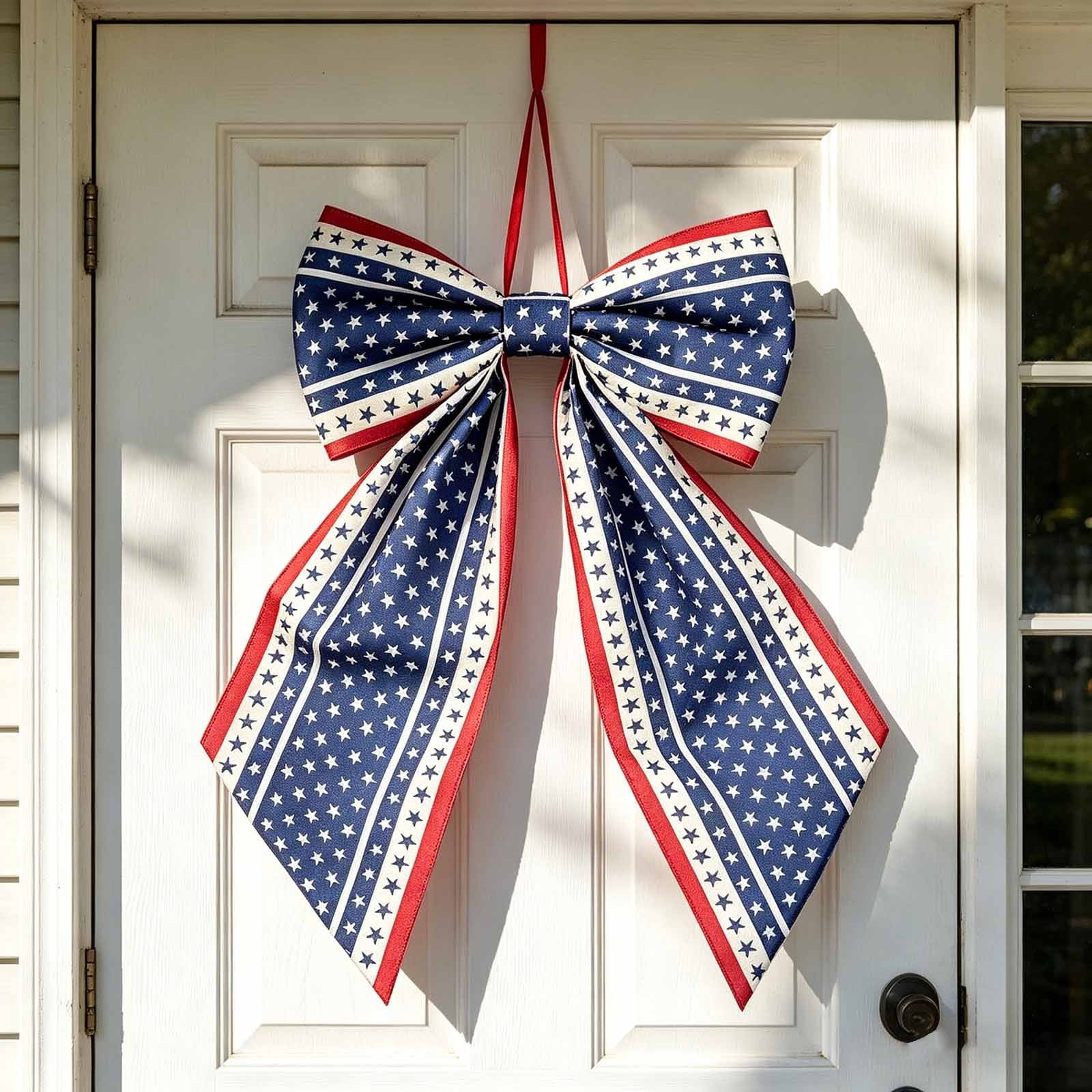Patriotic Wreath Bows for Front Door Large 35.4" Red White and Blue Ribbon with Stars and Stripes for 4th of July Memorial Day Indoor Outdoor Party Decor