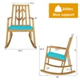 thumbnail image 3 of Costway Patio Rocking Chair Acacia Wood Armrest Cushioned Sofa Garden Deck Turquoise, 3 of 8