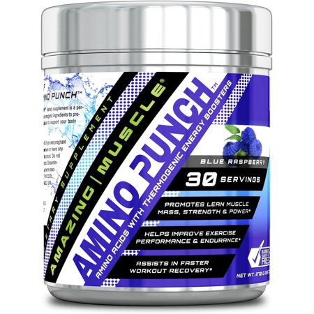 Amazing Muscle Amino Punch 5500 Mg Per Serving of Amino Acids, 30 Servings -Sucralose - Blue Raspberry