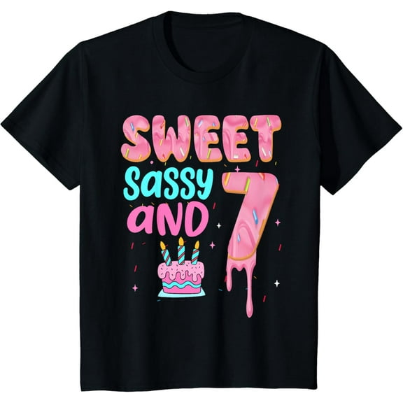Kids Sweet Sassy And Seven Birthday Shirt Girl Donut 7th Birthday T-Shirt mens t shirt，black，women，funny，misfits，men，journey