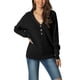 thumbnail image 1 of Suéter casual de punto acanalado con cuello en V y botones de INSPIRE CHIC para mujer de manga larga M Negro, 1 of 6