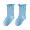 thumbnail image 2 of Baby Girls Frilly Ruffle Mesh Calf Socks Single Pair Hollow Heart Vent Moisture Wicking Non Tight Elastic Cuff Anti Blister Summer Casual Socks for Kids 3 To 9 Years Old Blue L, 2 of 9
