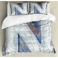 thumbnail image 1 of Letter N Duvet Cover Set Queen Size, Uppercase Deteriorated Symbol Alphabet Typography Vintage Retro Background, Decorative 3 Piece Bedding Set with 2 Pillow Shams, Violet Blue White, by Ambesonne, 1 of 3