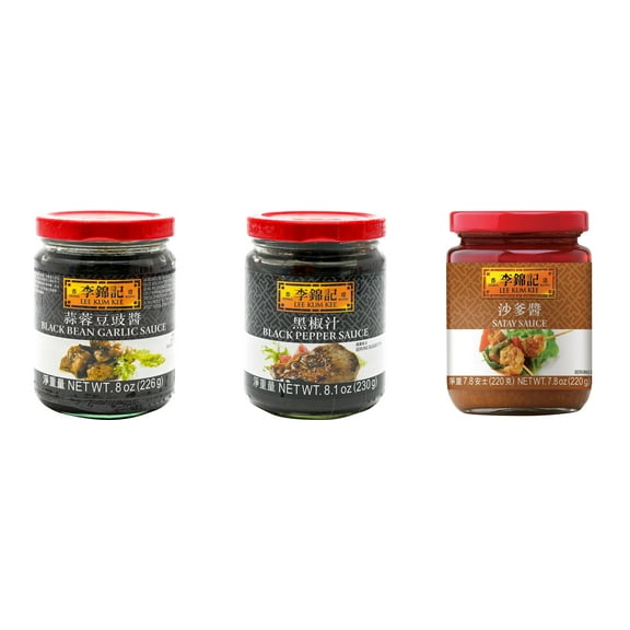 NineChef Brand Spoon Plus 3 Pack Lee Kum Kee Cooking Sauce, 3 Flavors(Black Bean Garlic Sauce,Black Pepper Sauce,Satay Sauce)