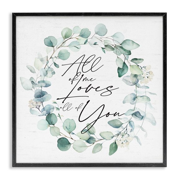Stupell Industries Shabby Chic Love You Romantic Couple Botanical Plant Wreath Black Framed Giclee Art, 12 x 12, by Lettered and Lined
