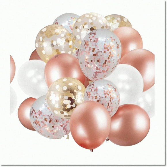 Party Perfection: Rose Gold & White Balloon Bouquet with Confetti & Ribbon - Ideal for Bridal, Baby Showers, NYE Decorations & Latex Party Celebrations! (60 Pack)