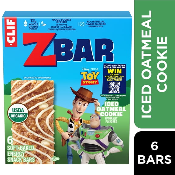 Zbar Iced Oatmeal Cookie Soft-Baked Energy Snack Bars, Organic Granola Bars, Snacks for Kids, 6ct