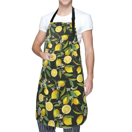 

Cauagu Lemon Fruits Flowers Leaves Aprons with Pockets Waterproof Apron for Women Kitchen Cooking Apron Adjustable Bib Aprons Chef Apron for Cooking Drawing Crafting