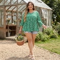 thumbnail image 4 of GRACE & GRANDEUR Women's Plus Size Tops Polka Dots V Neck 3/4 Sleeves Peplum Hem Babydoll Blouses 2X Green, 4 of 9