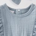 thumbnail image 4 of KPOPLK Preemie Newborn Baby Girl Clothes Infant Cotton Linen Romper Summer Outfit for Girls Ruffle Sleeve Bodysuit Jumpsuit & Headband(0-3 Months,Blue), 4 of 7