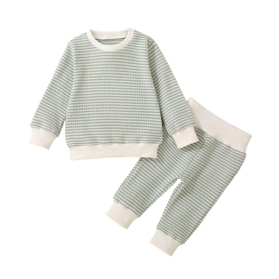 Odeerbi Baby Girls Clothes Fall Winter Outfits Set Fashion Casual Striped Round Neck Long Sleeve Tops Long Pants Sets Green