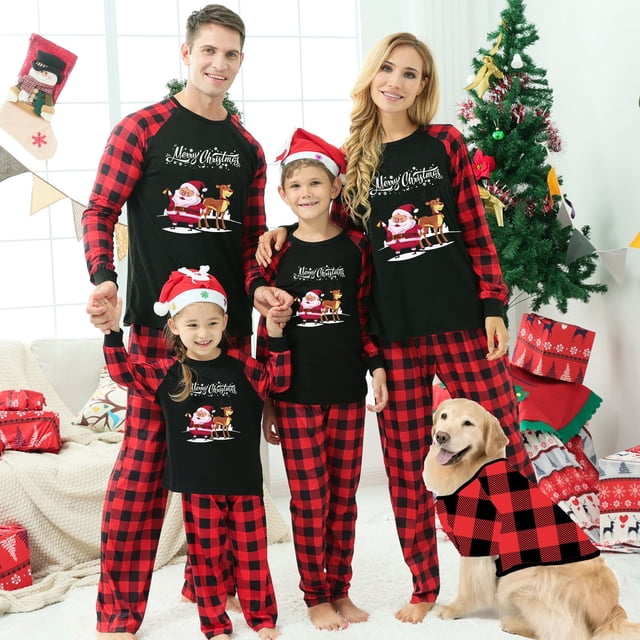 Pyjamas Assortis (Rouge) - Pyjamas de Noël Père Noël & Cerf Confortables Assortis pour la Famille, Ajoutant une Touche Festive à la Garde-Robe d'Hiver de Votre Famille