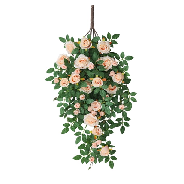 Decoración de flores artificiales de ratán, 6 cabezas de rosas colgantes falsas, plantas de enredadera de seda sintética de ratán para decoración de fondo de sala de bodas DIY