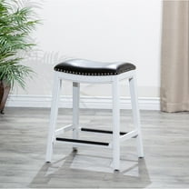 Newboti Furniture 24" Counter Stool, White Finish, Black Leather Seat 17947