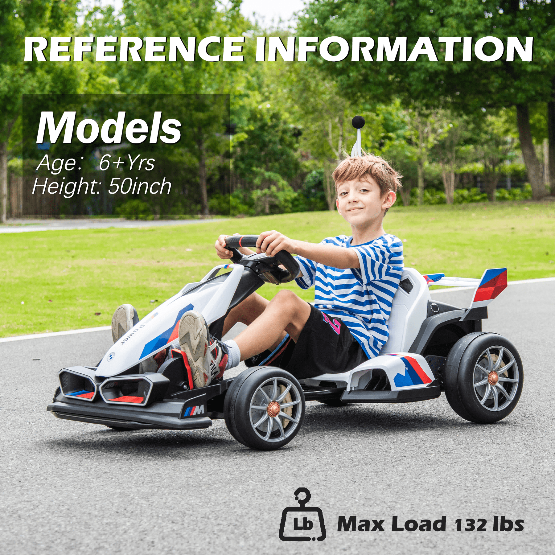 NEECHIPRO 36V Licensed BMW Electric Go Kart , 400W Powerful Motor Racing with Drift Race Pedal,for Kids Age 6+, 8mph,White