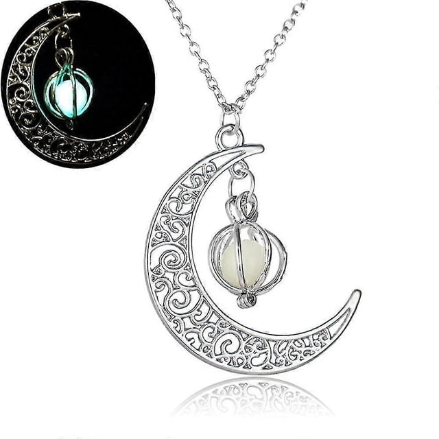 Glow In The Dark Moon Shape Necklace Hollow Luminous Pendant Jewelry Gift