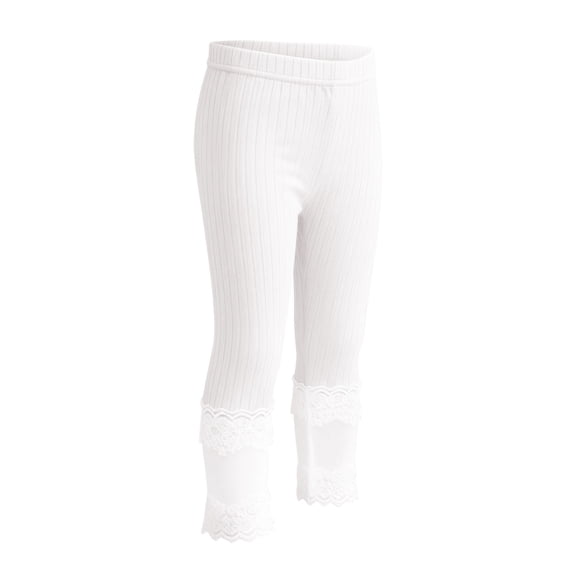 CPNG Girls Summer Thin Lace Trim Leggings Pants Capri Pants Fashion Leggings Stretchy Legging Footless Tight Pants(White,4-5 Years)