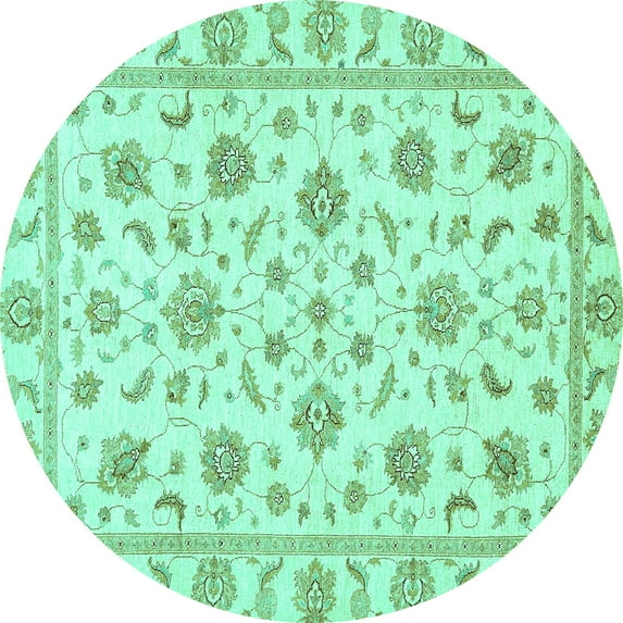 Ahgly Company Indoor Round Oriental Turquoise Blue Traditional Area Rugs, 8' Round