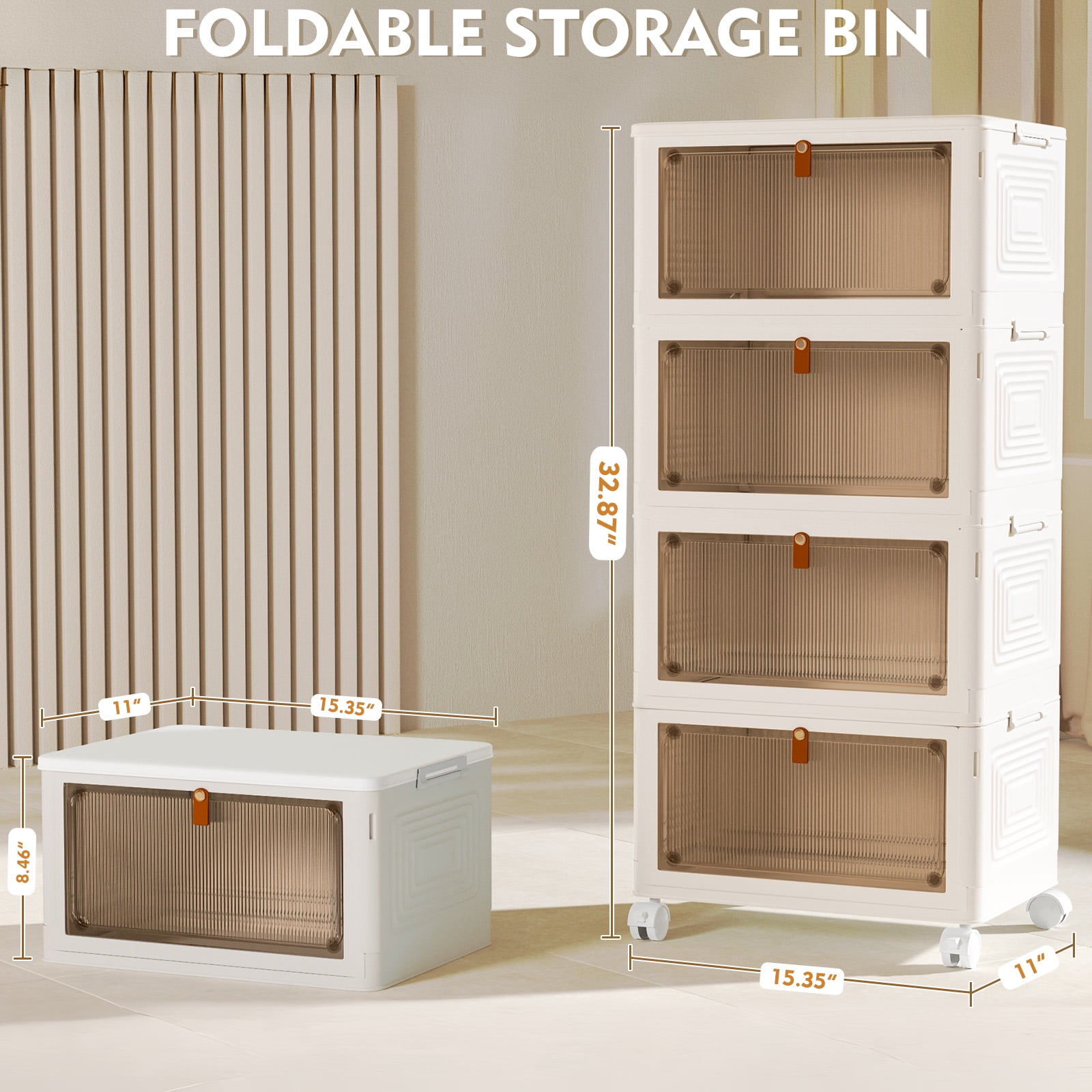 OKENTEN Rolling Wheeled Plastic Storage Bins with Lid, 4-Tier Stackable Folding Storage Containers, 92 Qt Capacity