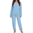 thumbnail image 2 of LEKWK Pajama Sets for Women 2 Piece Textured Fleece Cozy Fuzzy Long Sleeve Crewneck Top and Pants Fall Winter Warm Home Lounge Sleepwear, 2 of 6