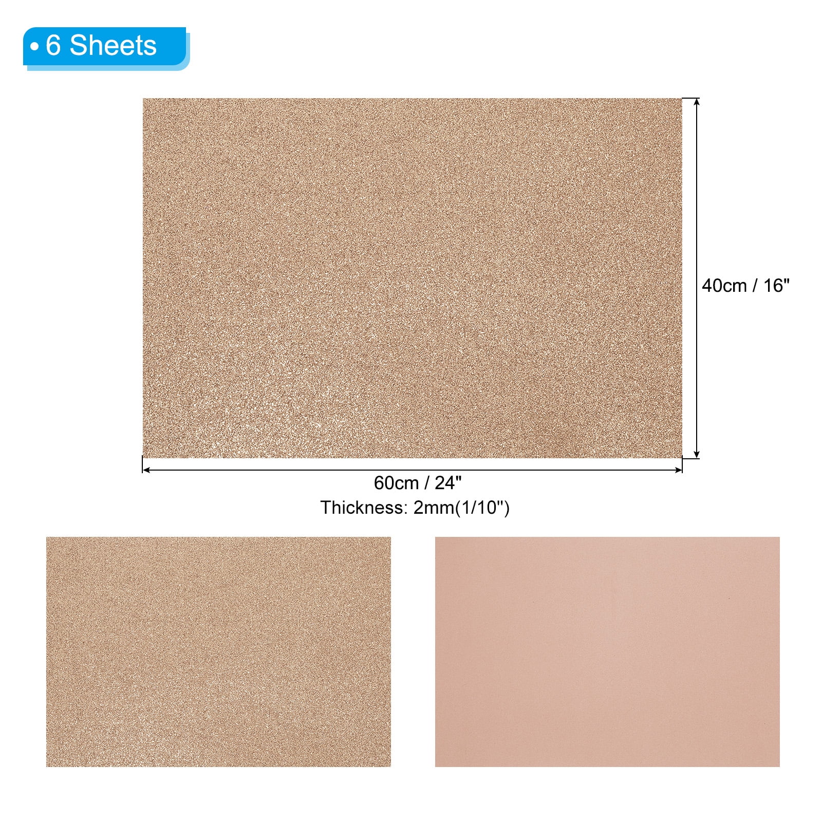 Uxcell 2mm(1/10") Thick Non Adhesive Glitter Foam Sheet 16x24inch(40x60cm) Brown, EVA Shiny Foam Board for Craft, 6 Pcs