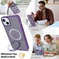 thumbnail image 3 of Asuwish Phone Case for iPhone 14 Plus/15 Plus 6.7 inch Tempered Glass Screen Protector Magnetic Folding Stand Frosted Translucent Rugged Shockproof Protective Cell Cover i-Phone 14+ iP15+ Deep Purple, 3 of 6