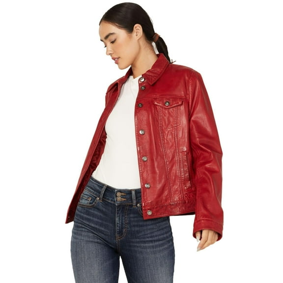Scully L1159-135-XL Womens Leather Trucker Jacket, Vintage Red - Extra Large